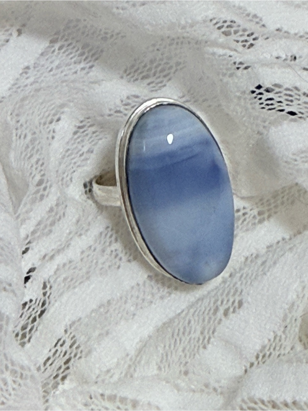 Sz 8 3/4 Sterling Silver Blue Lace Agate Dome Ring (92)